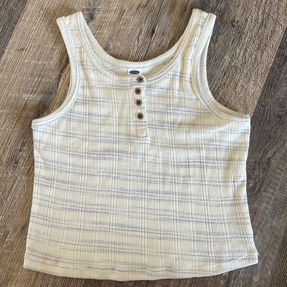 WOMANS/GIRLS M White and Blue Stripe Tank Top